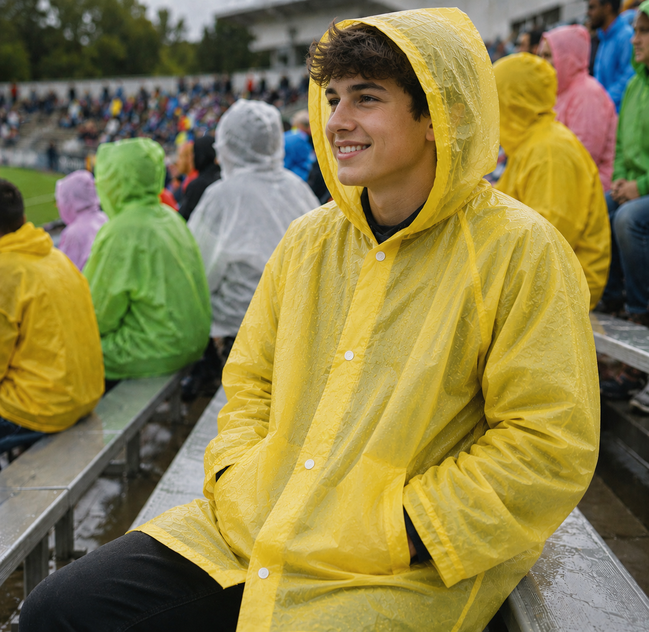 Raincoat Poncho with Buttons. .03mm 5 Pack (Yellow)