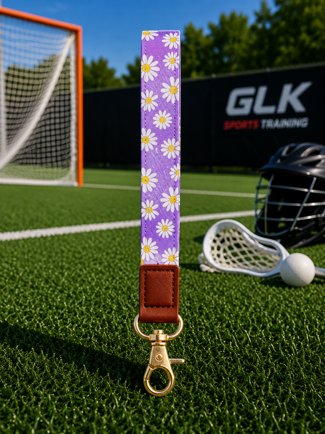 Keychain 6" Leather Purple Flowers Print