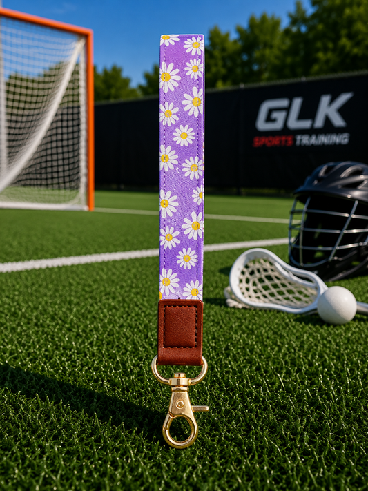 Keychain 6" Leather Purple Flowers Print