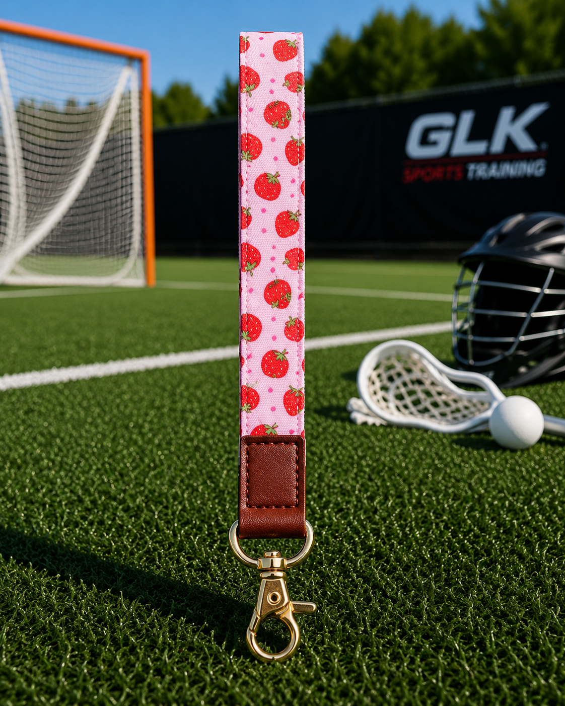 Keychain 6" Leather Pink Strawberries Print